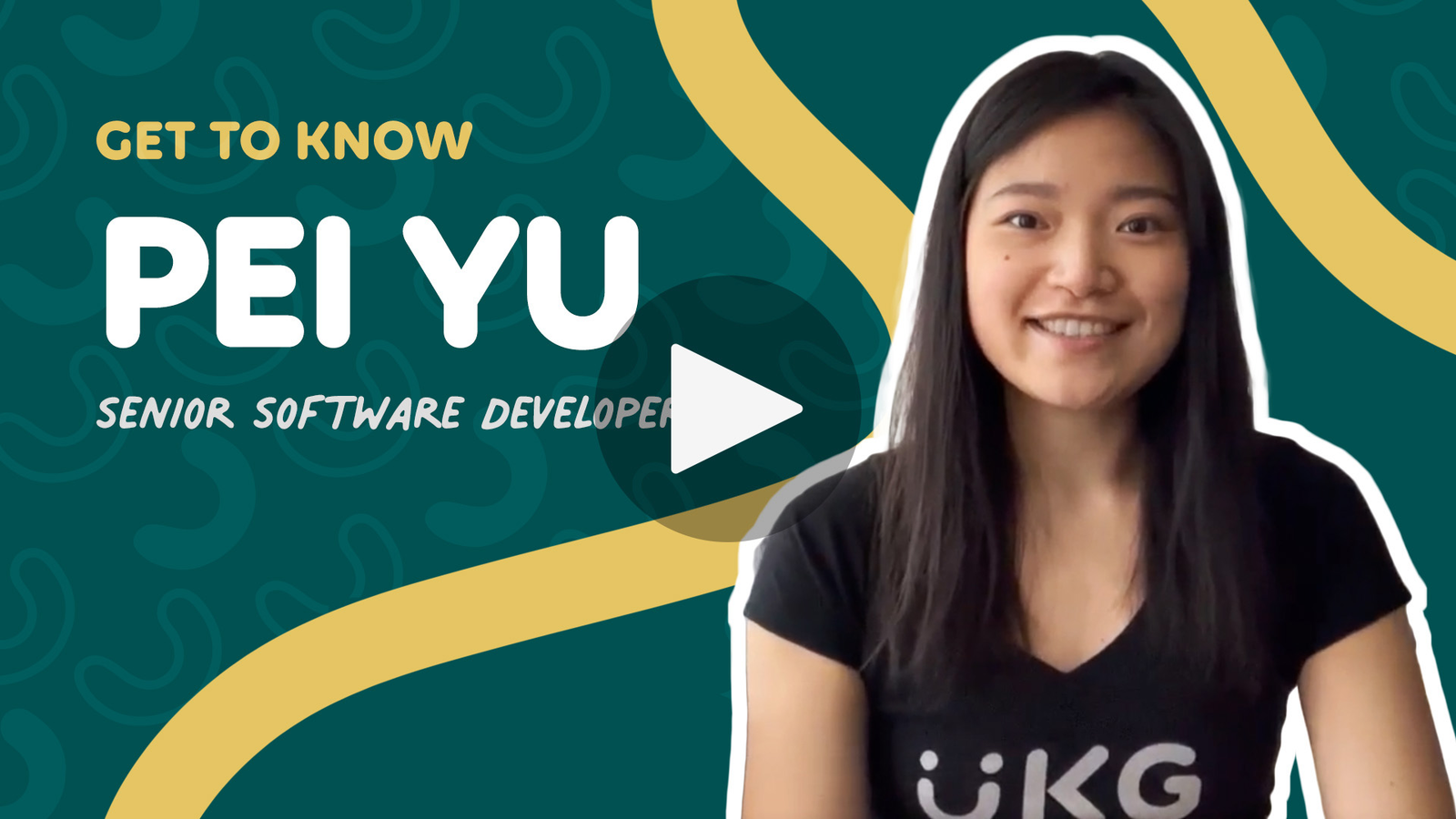 Pei Yu, a senior software developer at UKG, introduces herself and her role in a video.